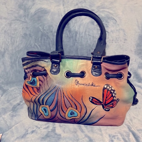Anuschka Hand-Painted Leather Drawstring Satchel - Picture 2 of 8